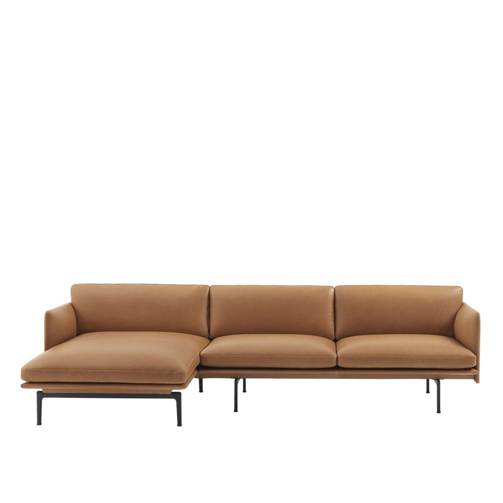 Divansoffa – Outline Sofa Chaise Longue Left, Refine Leather Black – Svart