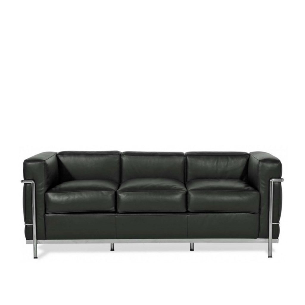 3-sits soffa – LC2 3-sits Krom Ram, Feather Pad, LCX 13X414 – Svart