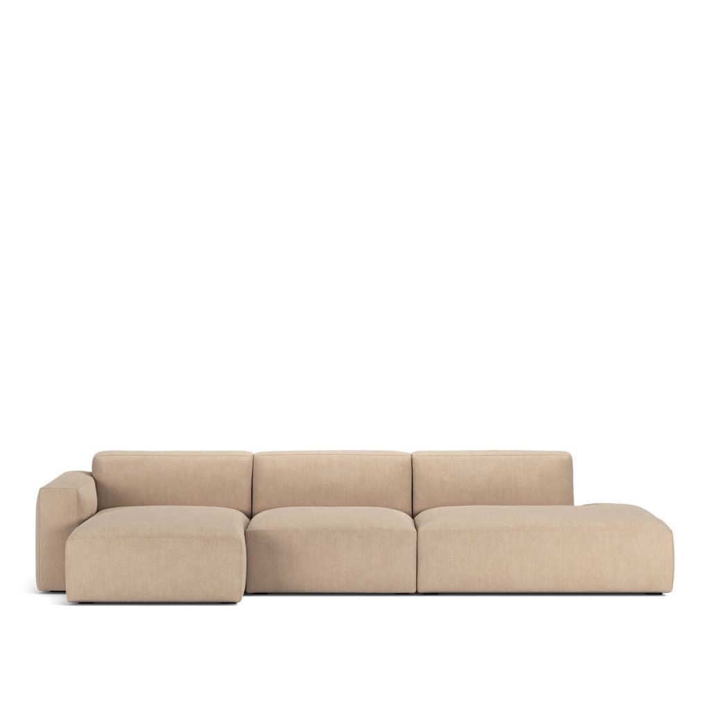 Divansoffa – Brick 3-sits Schäslong Öppen ände Höger Shadow Beige Avtagbar klädsel – Beige