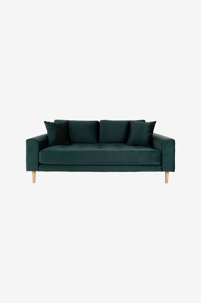 3-sits soffa – 2,5-sits Lido. Sammet med ben i naturfärg – Grön