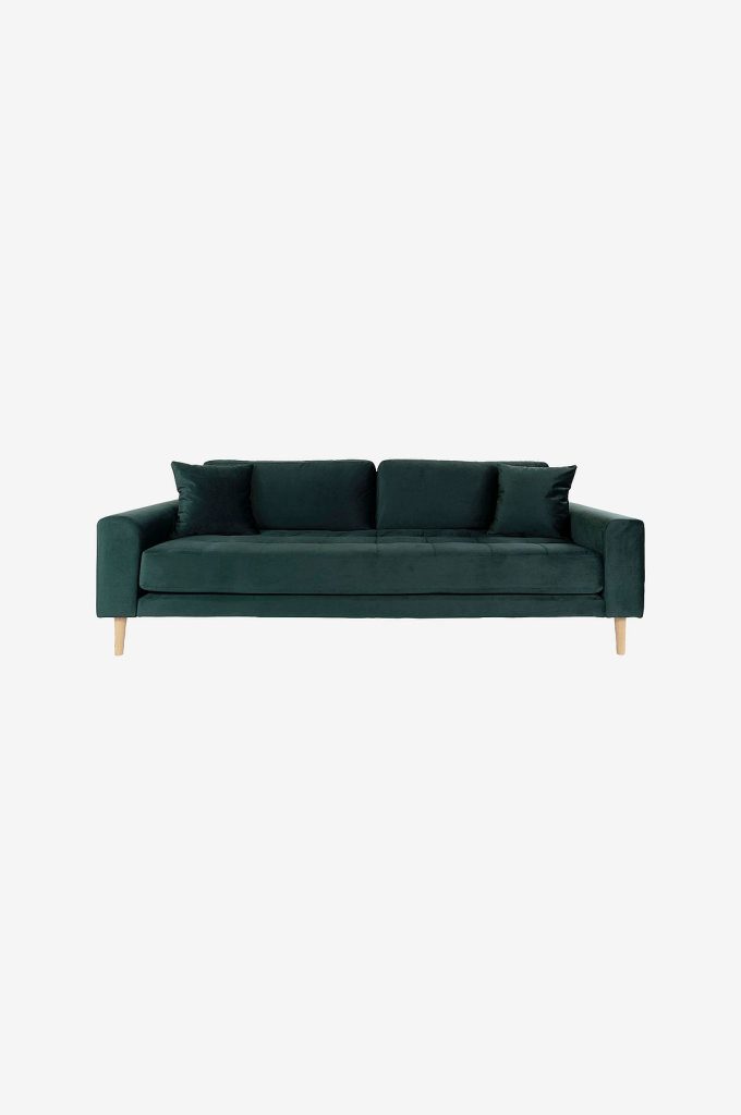 3-sits soffa – 3-sits Lido. Sammet med ben i naturfärg – Grön