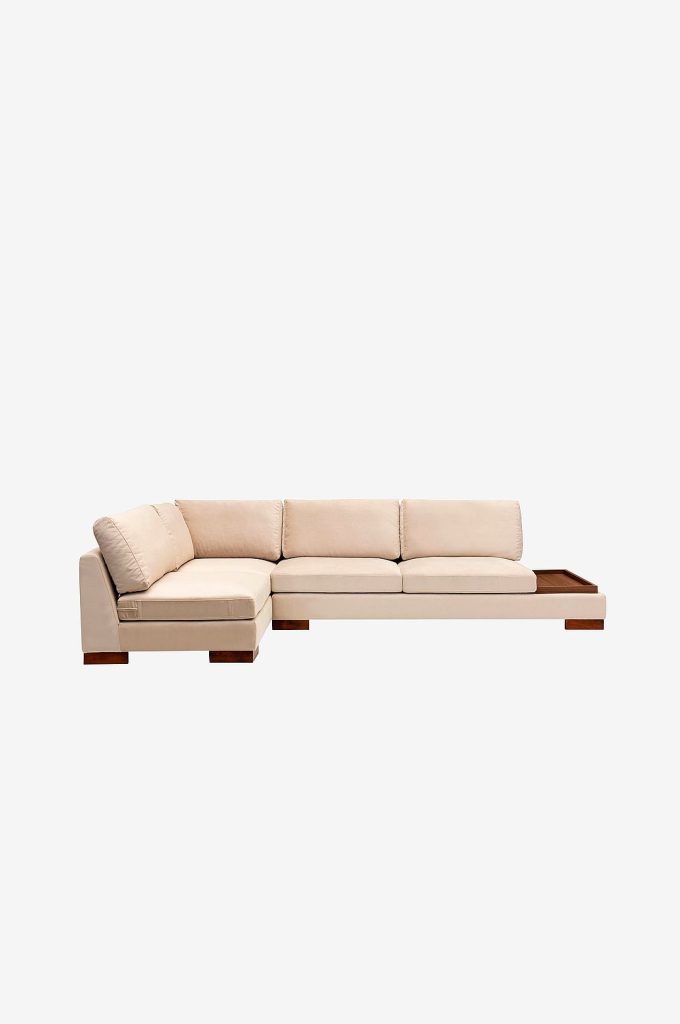 Divansoffa – Tulip Vänster Hörn Med Puff, Mörkgrå – Beige
