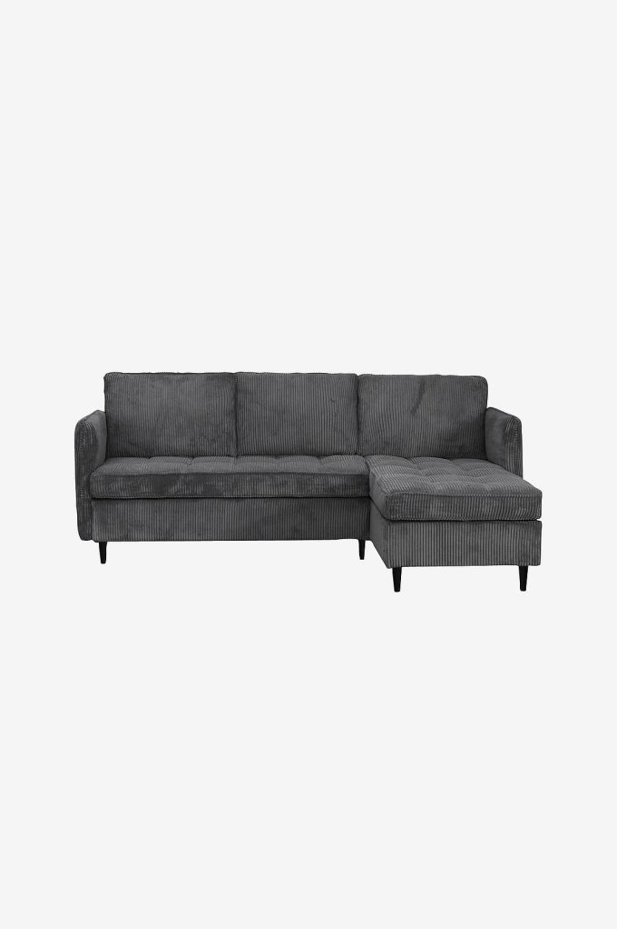 3-sits soffa – Lindhus 3-sits soffa med förvaring, vändbar schäslong i corduroy – Grå