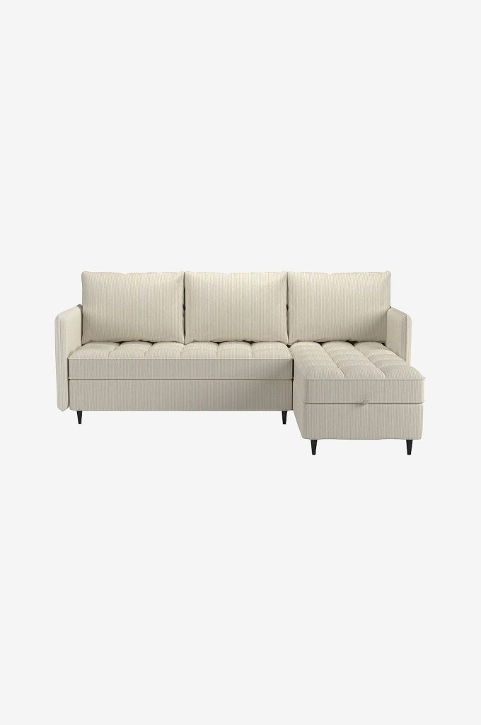3-sits soffa – Lindhus 3-sits soffa med förvaring, vändbar schäslong i corduroy – Vit