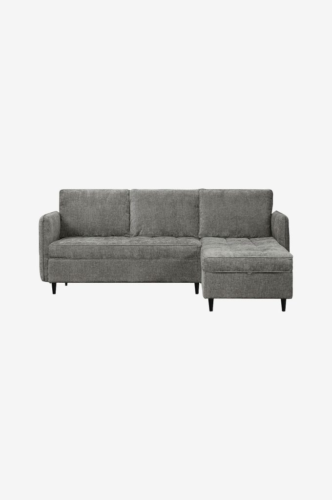 3-sits soffa – Lindhus 3-sits soffa med förvaring, vändbar schäslong i chenille – Grå