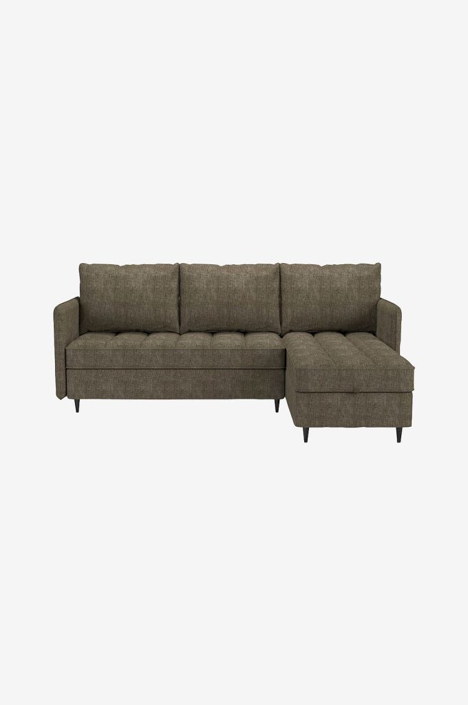 3-sits soffa – Lindhus 3-sits soffa med förvaring, vändbar schäslong i chenille – Brun