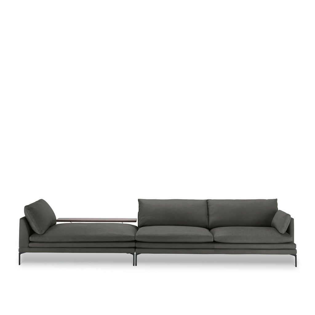 Hörnsoffa – William Modulsoffa, Svart Painted Alu, Läder Kat. 99 Extra 0417 – Grå