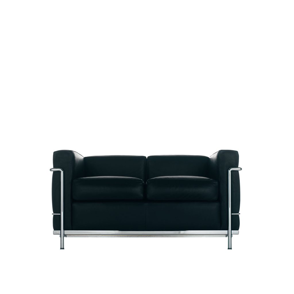 2-sits soffa – LC2 2-sits Krom Ram, Feather Pad, LCX 13X414 – Svart