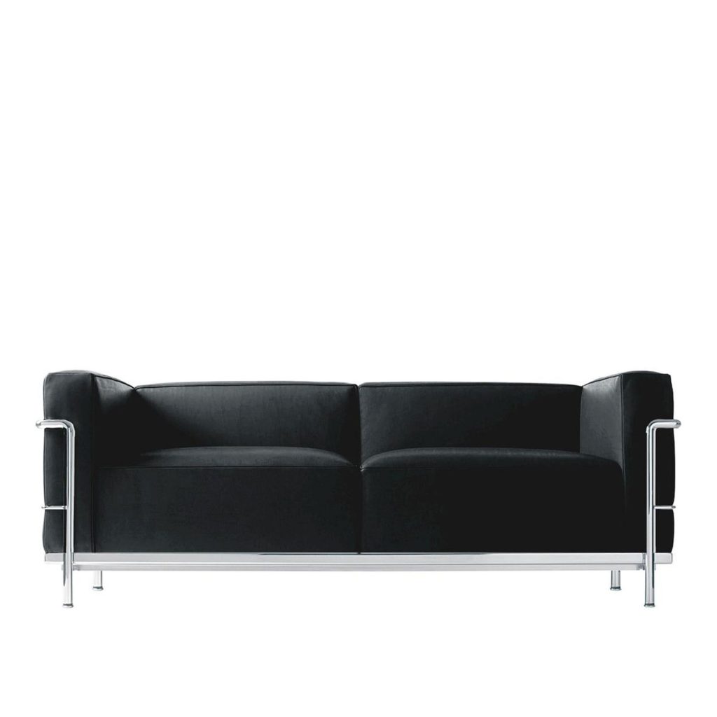 2-sits soffa – LC3 2-sits Krom Ram, Polyester Padded, Naturale 08 13Z305 – Svart