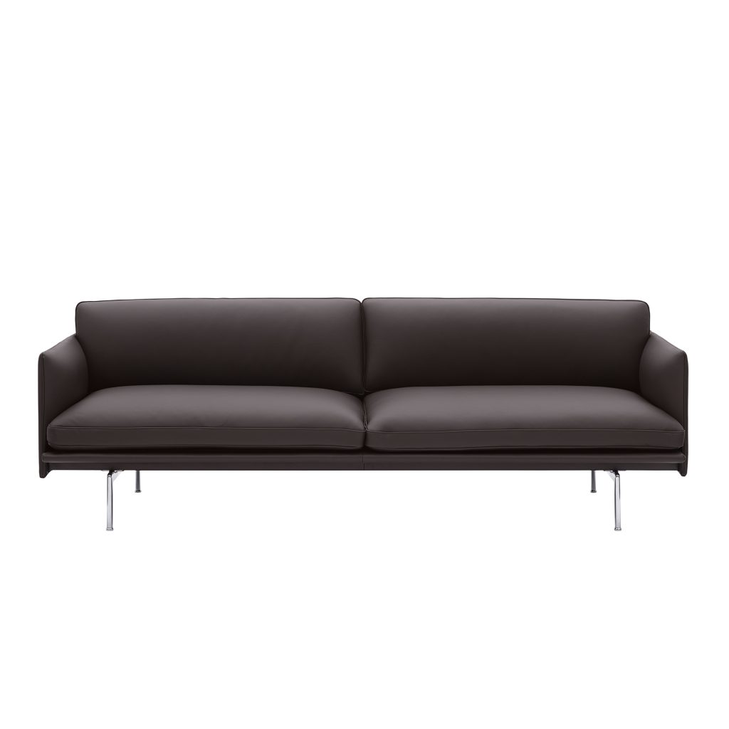 3-sits soffa – Outline 3-sits / Polerad Aluminium Underrede Easy Läder Root – Brun