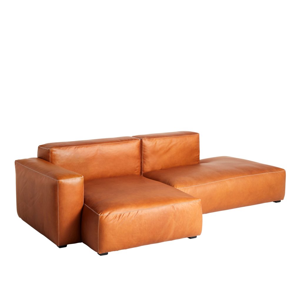 3-sits soffa – Mags Mjuk Låg 2,5-sits Kombination 3 Vänster, Vit Sömmar – Sense Cognac