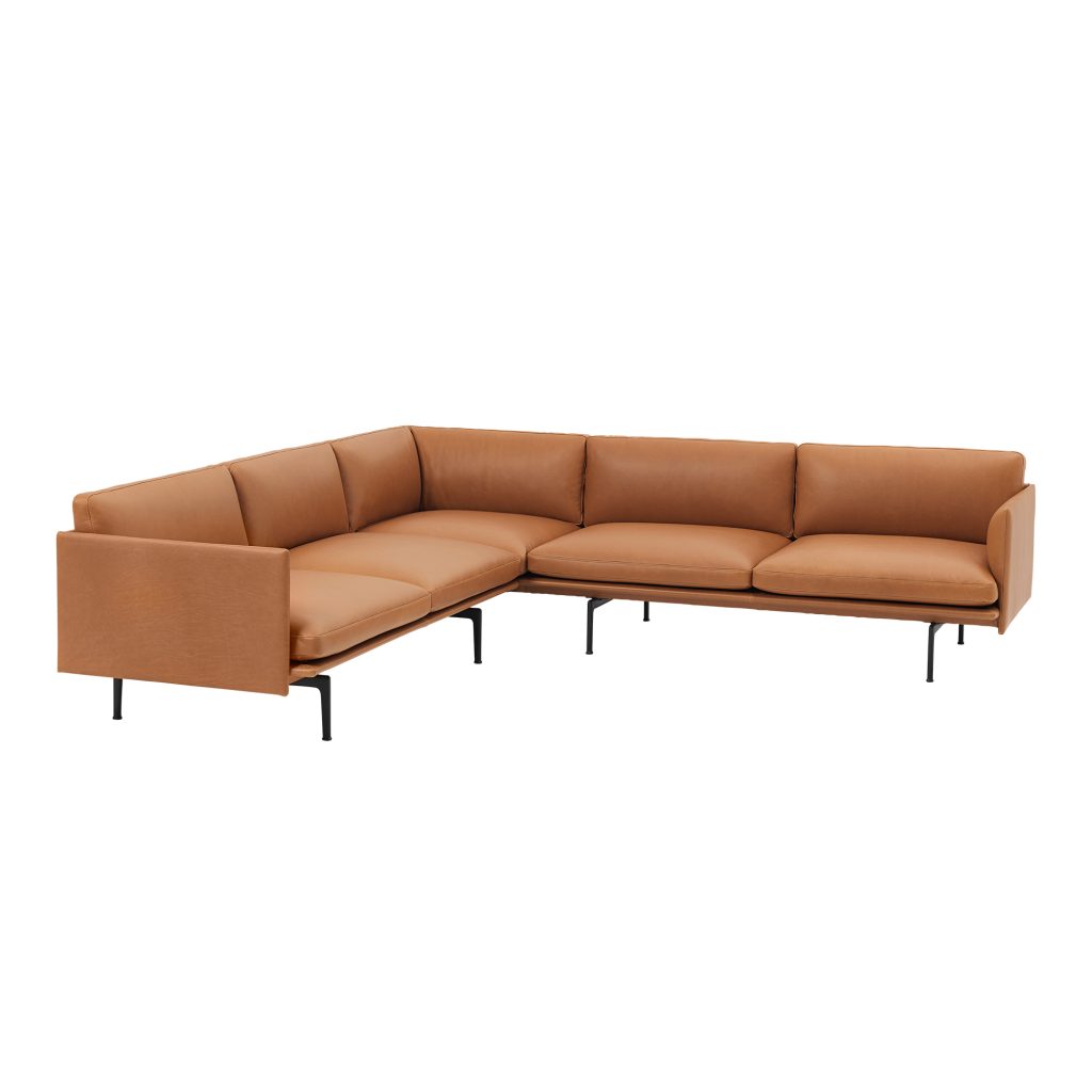 Hörnsoffa – Outline Hörn / Svart Underrede Refine Läder Cognac