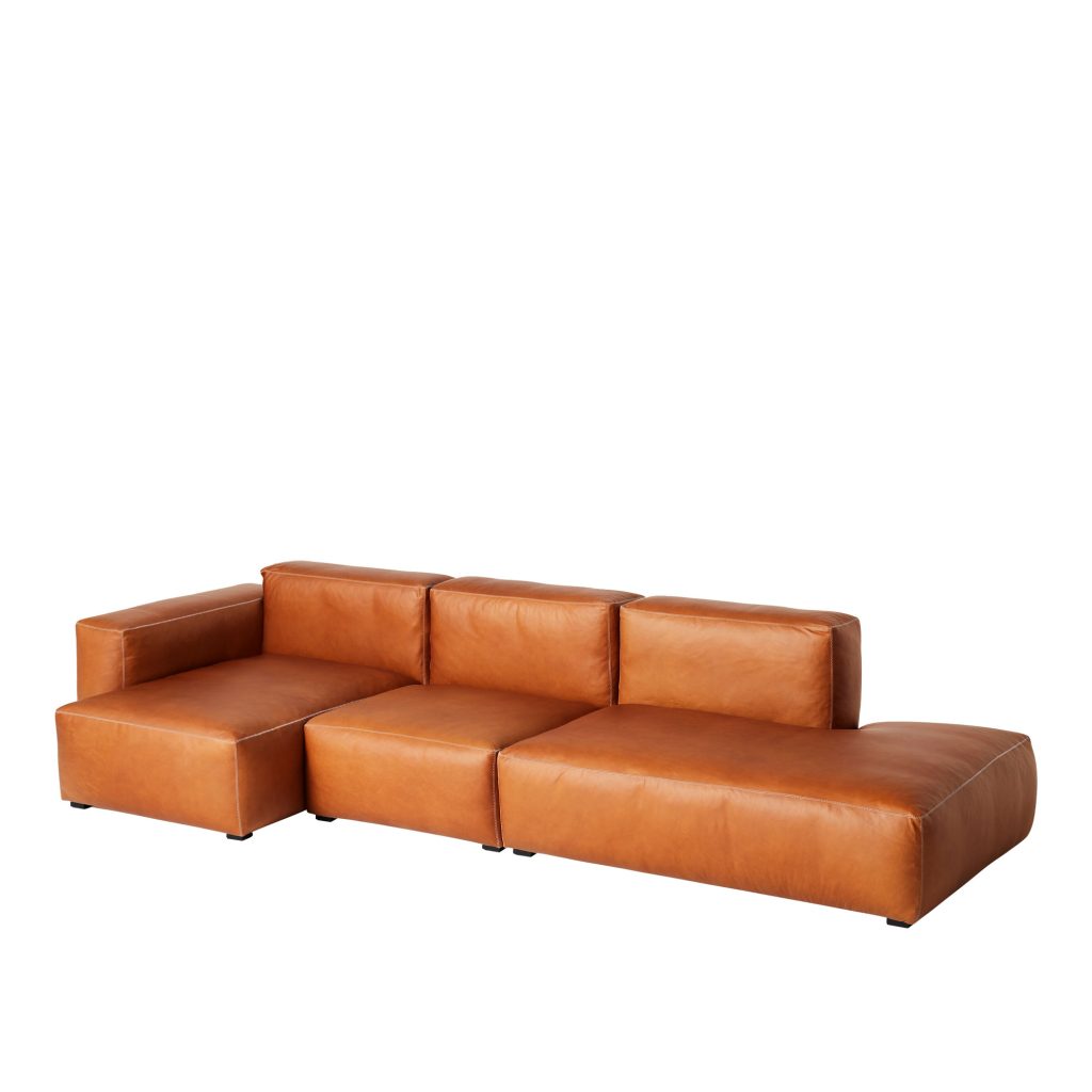3-sits soffa – Mags Mjuk Låg 3-sits Kombination 3 Vänster, Beige Sömmar – Sense Cognac