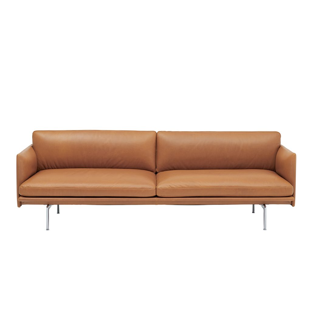 3-sits soffa – Outline 3-sits / Polerad Aluminium Underrede Refine Cognac – Brun