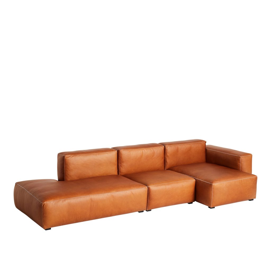 3-sits soffa – Mags Mjuk Låg 3-sits Kombination 3 Höger, Mörk Grå Sömmar – Sense Cognac