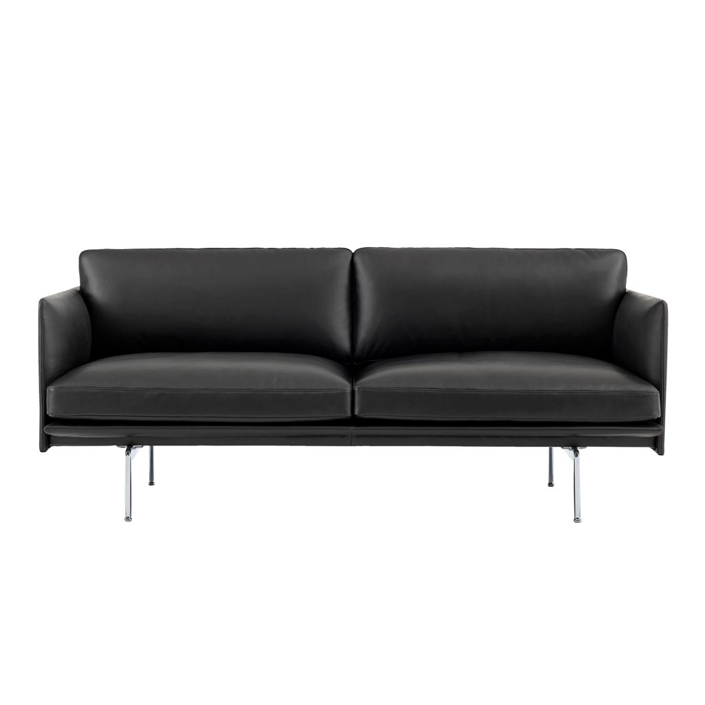 2-sits soffa – Outline 2-sits / Polerad Aluminium Underrede Refine Läder Svart – Svart