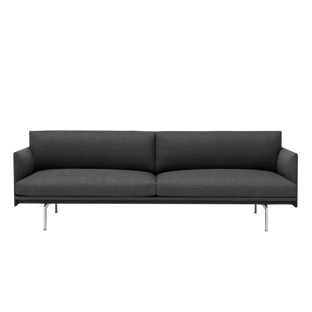3-sits soffa – Outline 3-sits / Polerad Aluminium Underrede Remix 163 – Grå