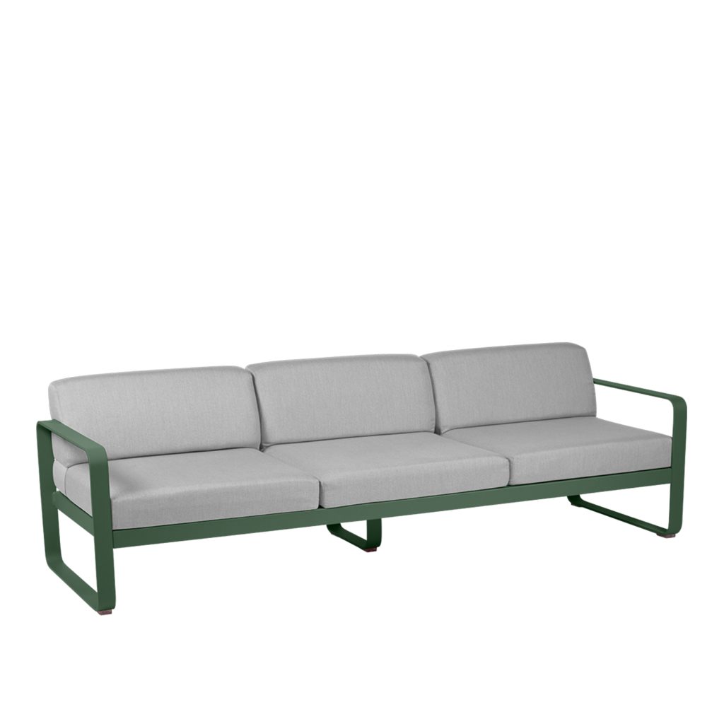 Soffa Utomhus – Bellevie 3-sits Flannel Grå Kuddar, Cedar Grön