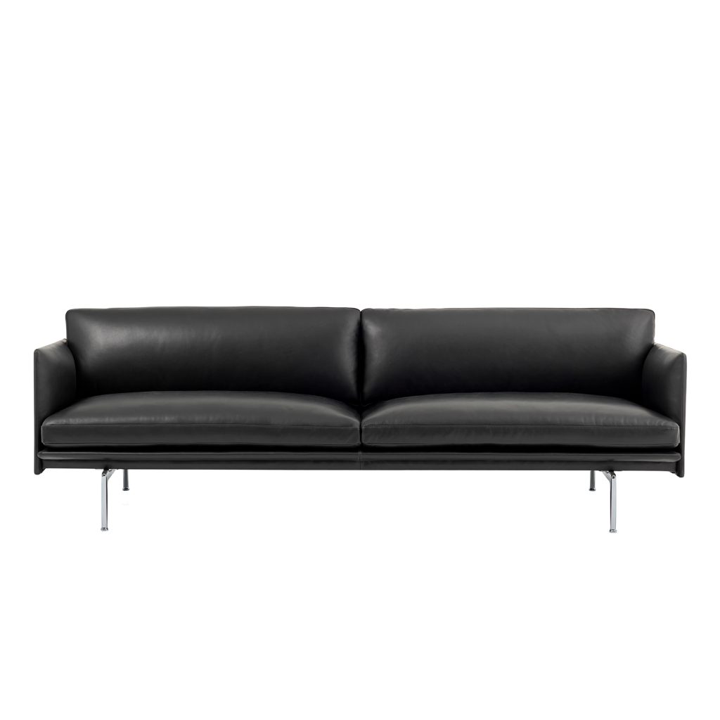 3-sits soffa – Outline 3-sits / Polerad Aluminium Underrede Refine Läder Svart – Svart