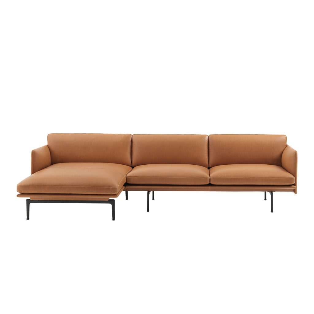 Divansoffa – Outline Schäslong Vänster / Svart Underrede Refine Läder Cognac