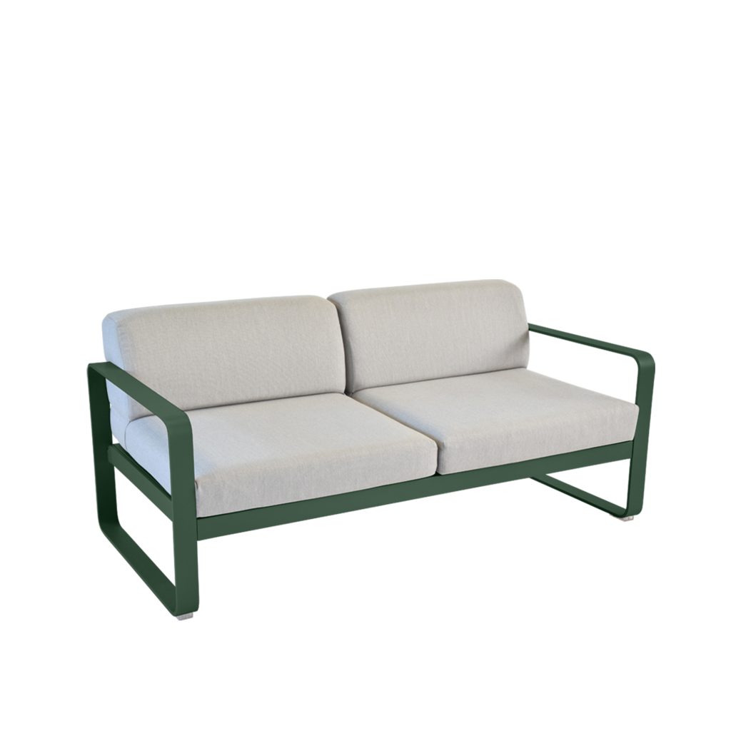 Soffa Utomhus – Bellevie 2-sits Flannel Grå Kuddar, Cedar Grön
