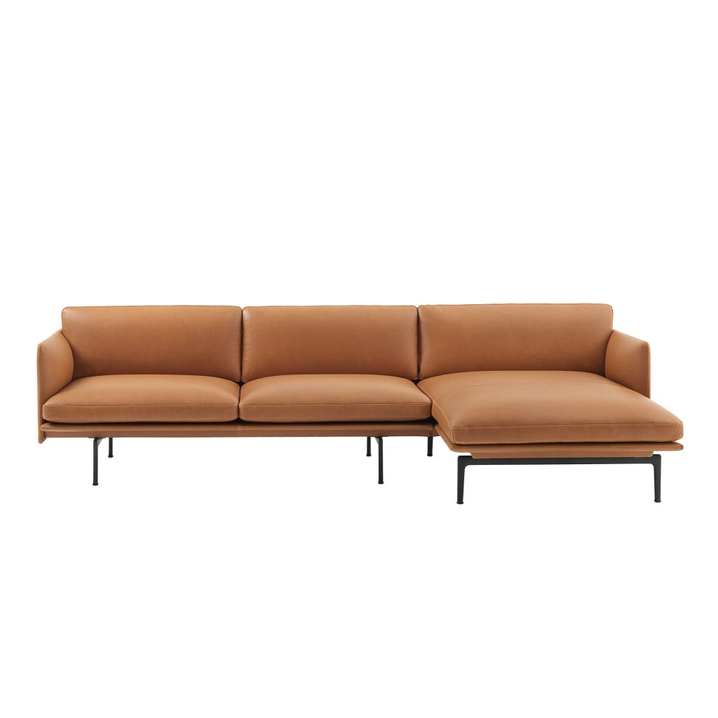 Divansoffa – Outline Schäslong Höger / Svart Underrede Refine Läder Cognac