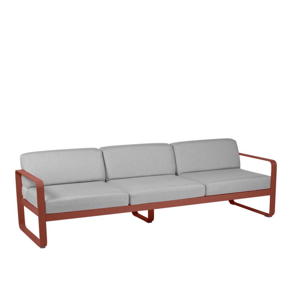 Soffa Utomhus – Bellevie 3-sits Flannel Grå Kuddar, Röd Ochre