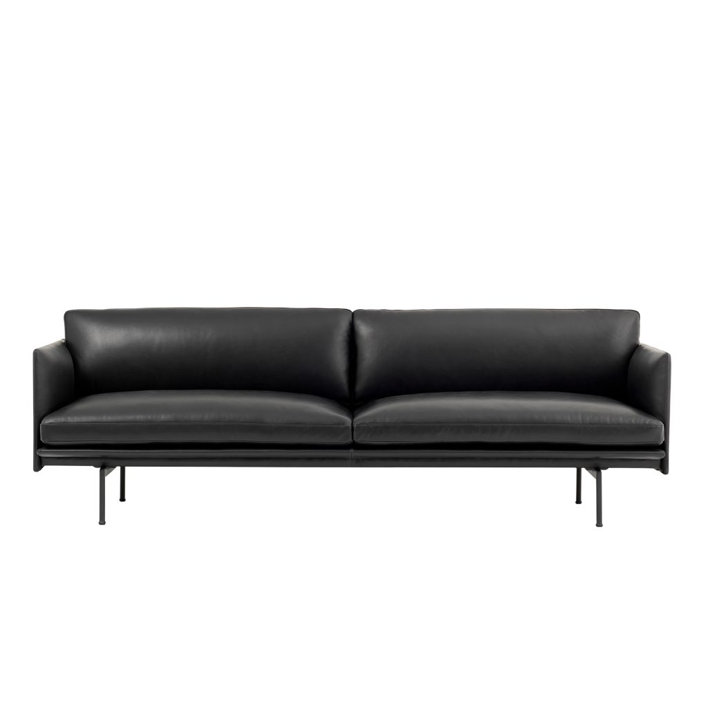 3-sits soffa – Outline 3-sits / Svart Underrede Refine Läder Svart – Svart