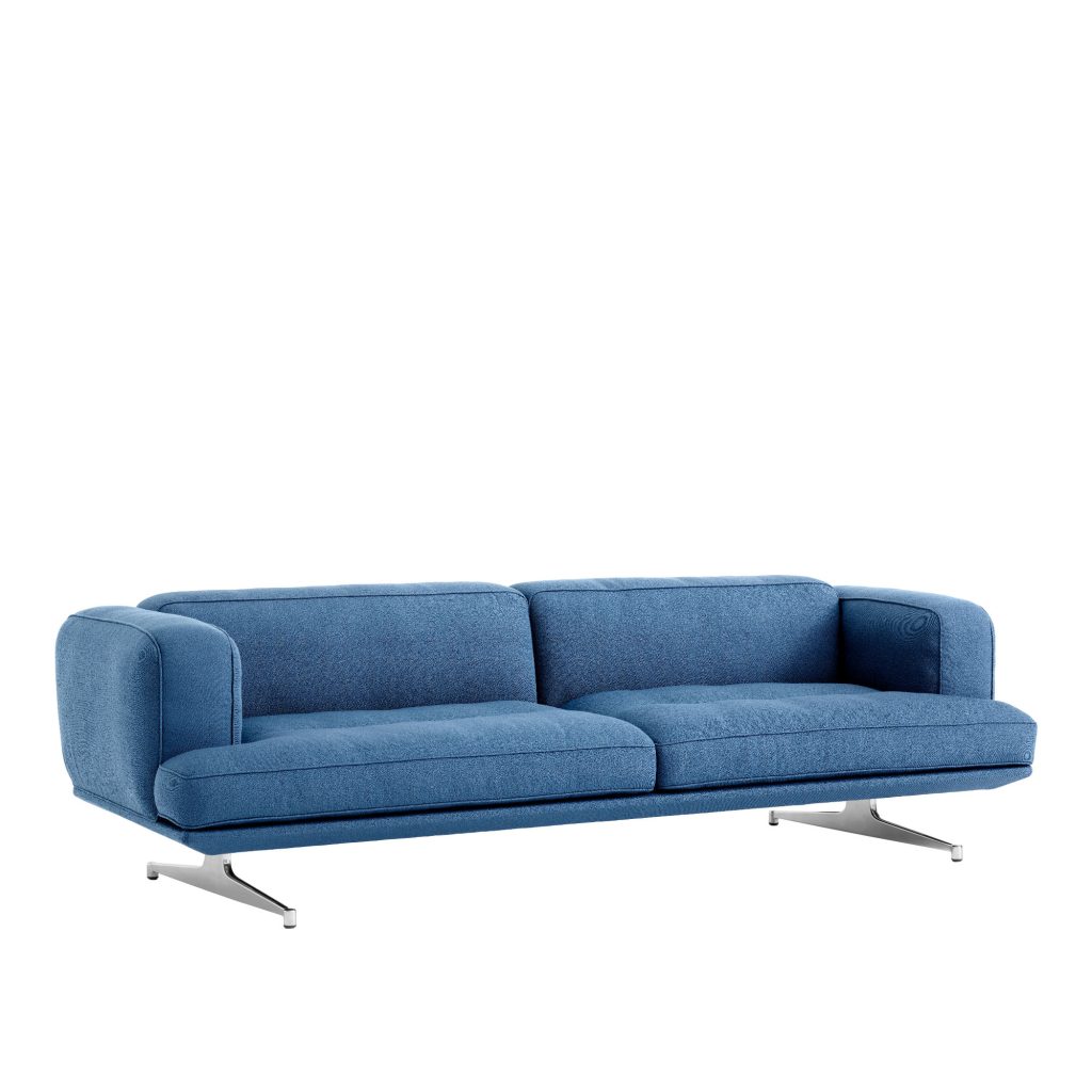 3-sits soffa – Inland AV23 3-sits soffa polerad aluminium ben vidar 733 – Blå