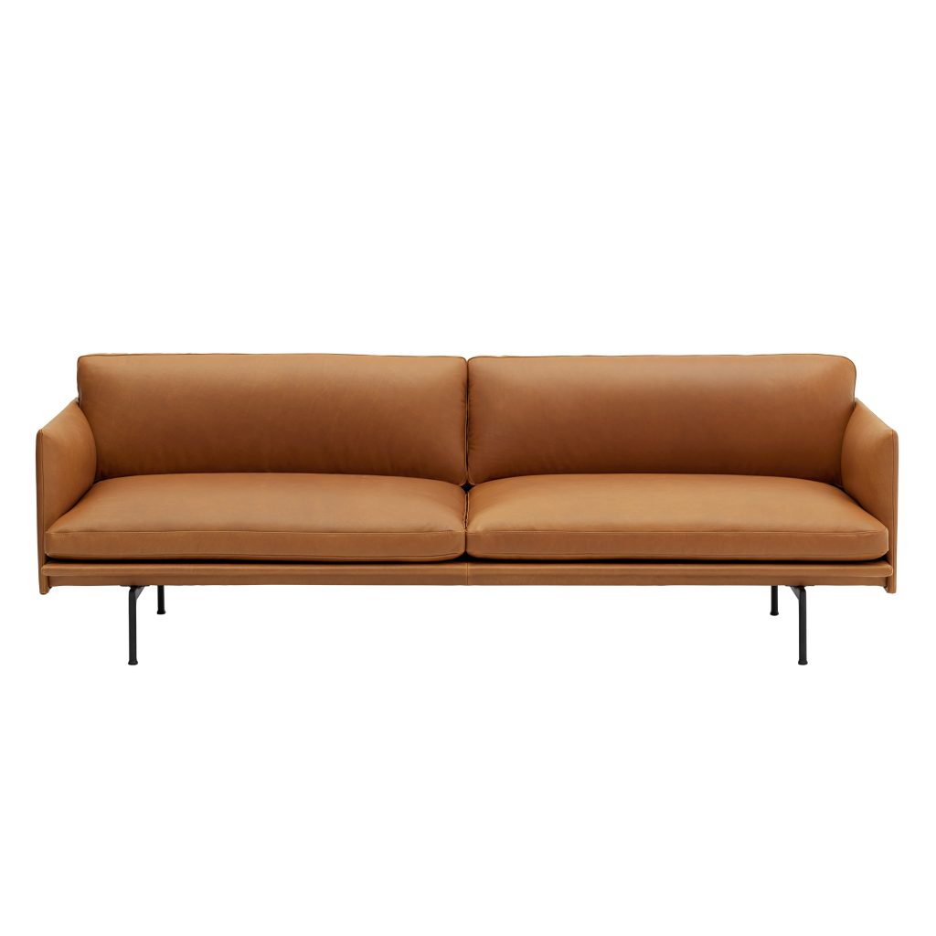 3-sits soffa – Outline 3-sits / Svart Underrede Refine Läder Cognac – Brun