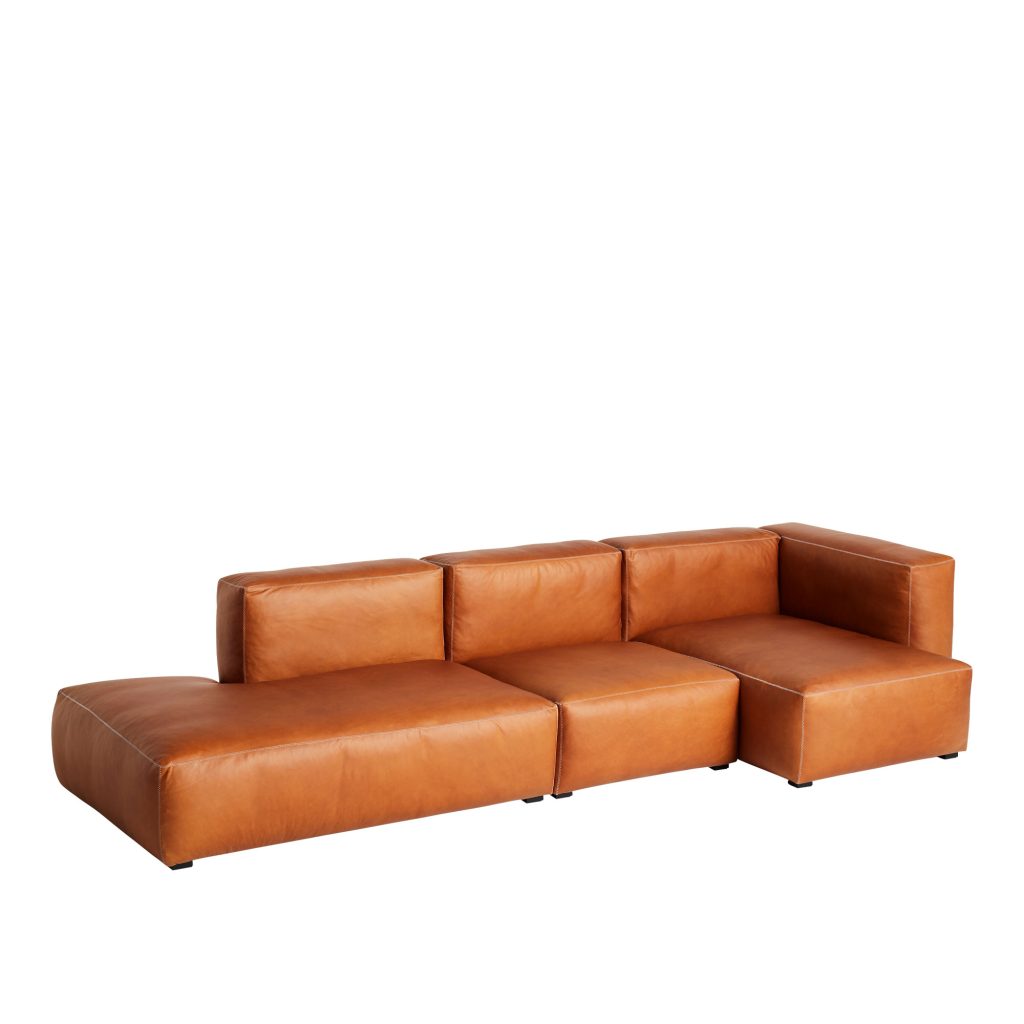3-sits soffa – Mags Mjuk 3-sits Kombination 3 Höger, Ljus Grå Sömmar – Sense Cognac