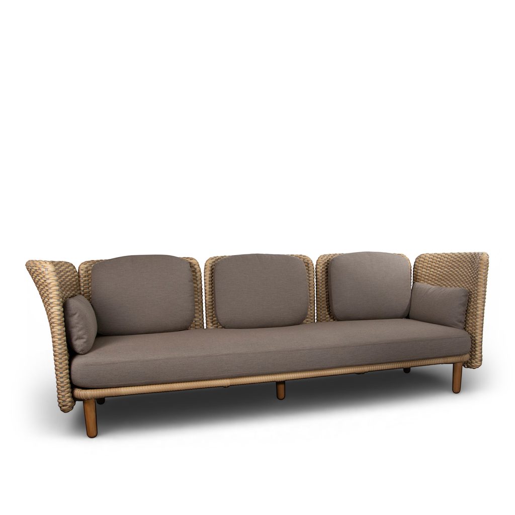Soffa Utomhus – Arch 3-sits Med Låg arm-backrest – Natur Taupe Cane-line Flat Weave – Beige
