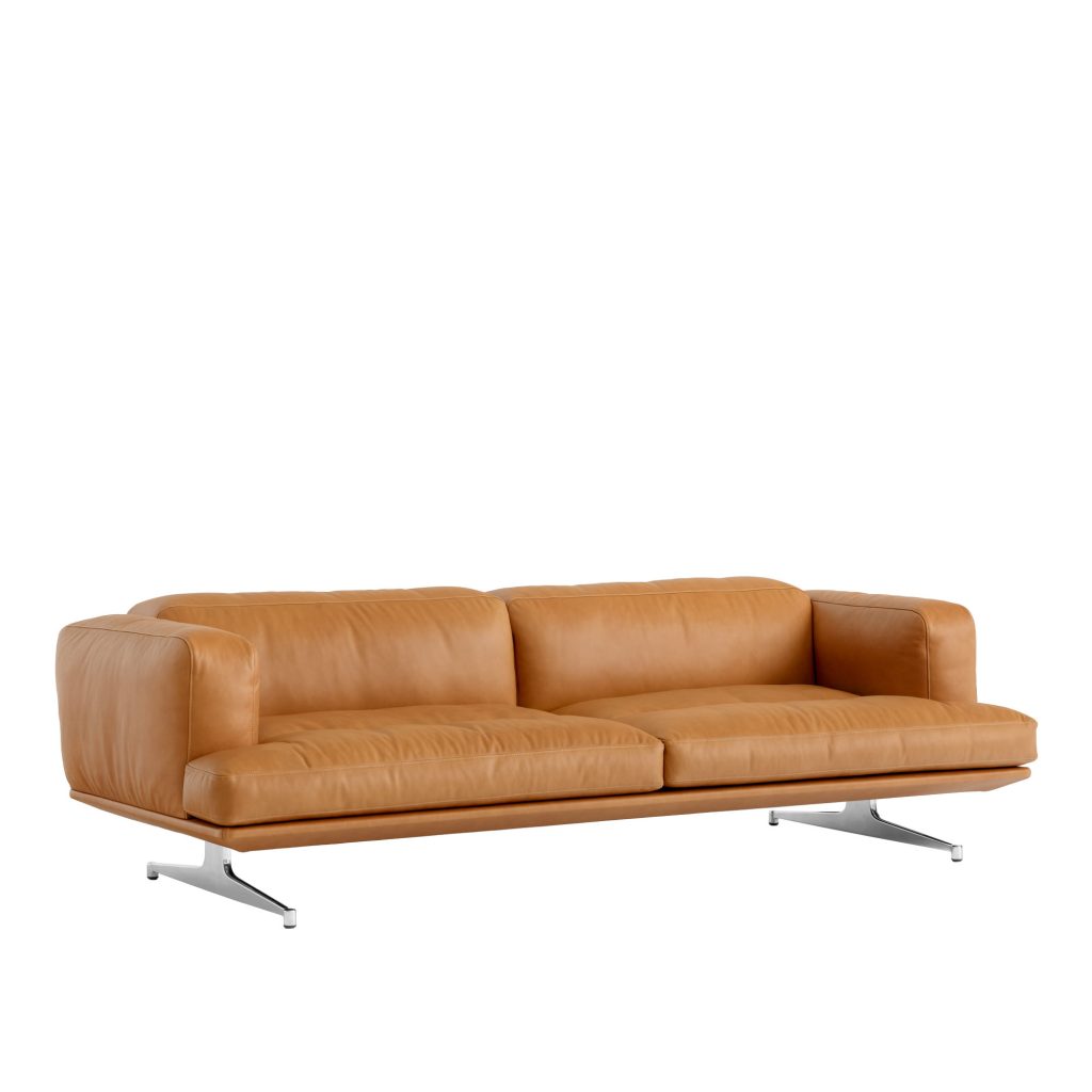 3-sits soffa – Inland AV23 3-sits soffa polerad aluminium ben cognac Läder – Brun