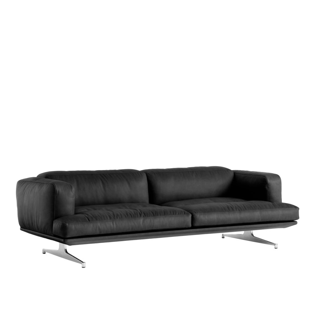 3-sits soffa – Inland AV23 3-sits soffa polerad aluminium ben Svart Läder – Svart